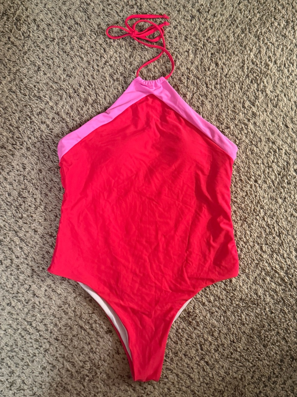 Pink Lily Two-Tone Pink & Red Halter One-Piece Swimsuit